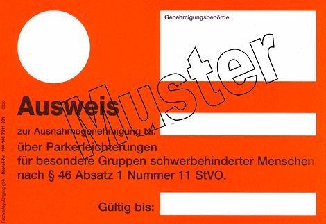 Muster Schwerbehindertenparkausweis aG-light (orange)