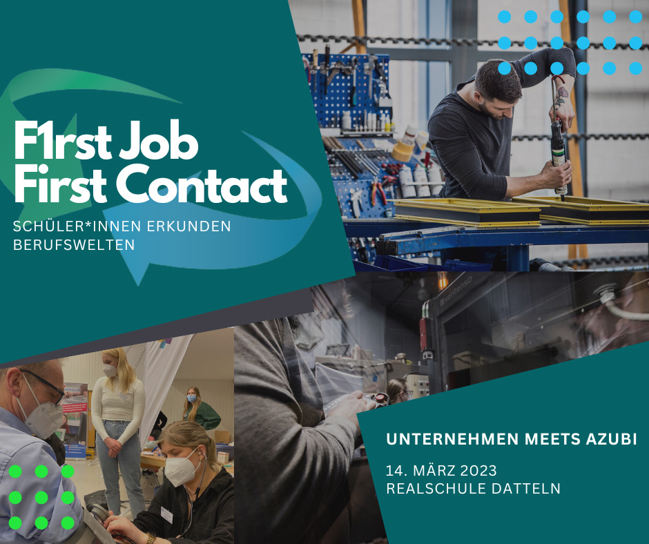 Das Bild zeigt das Logo der Ausbildungsmesse F1rst Job First Contact
