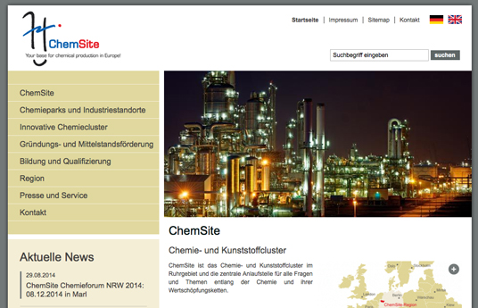 Das Bild zeigt die Internetseite vom Chemiepark Marl