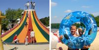 bild vom kletterturm und kinder mit schwimmreifen foto stadtagentur