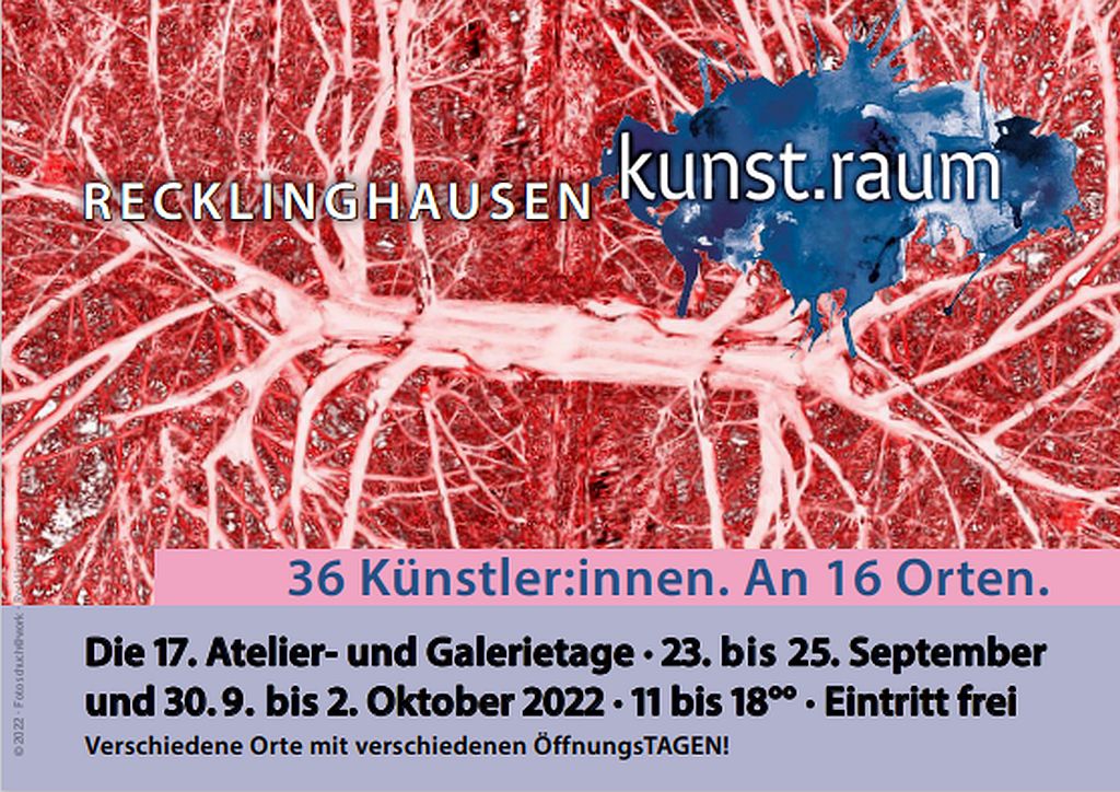 Die 17. kunst.raum Atelier- und Galerietage Recklinghausen 2022 finden Ende September und Anfang Oktober statt.