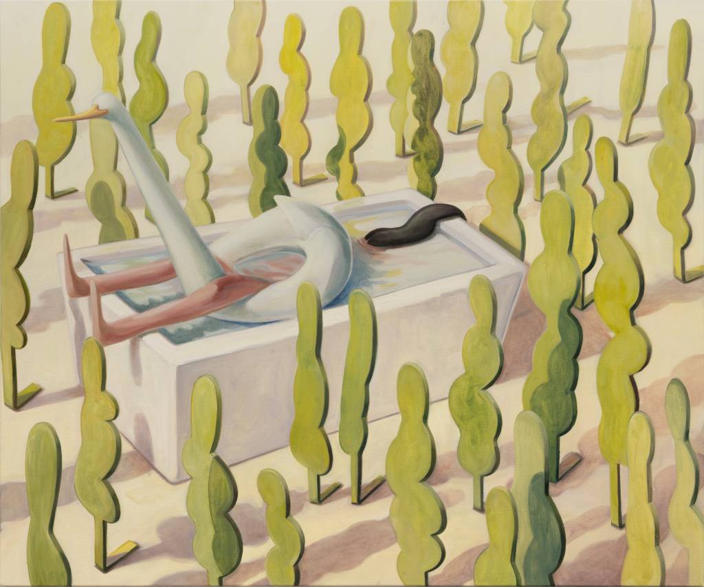 „fake peace“, von Jeehye Song, 2025, Öl auf Leinen, 130x160 cm