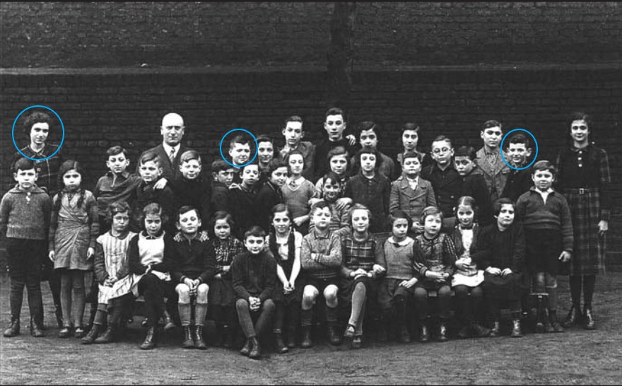 Gruppenfoto der jüdischen Schule in Herne Winterhalbjahr 1936/37 mit den Geschwistern Ruf v.l.n.r: Irmgard (geb. 1924), Manfred (geb. 1927) und Günter (geb. 1929),  Foto Stadtarchiv Herne