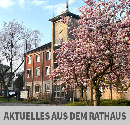 Auf dem Bild: Rathaus Altbau, Schrift im Bild: Aktuelles aus dem Rathaus. Foto: Stadt Waltrop.